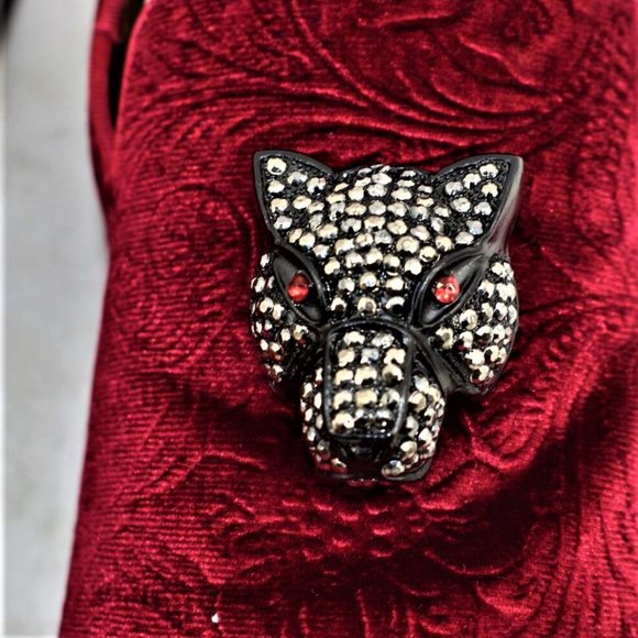 ALDO Y2K Men Dressy Burgundy Velvet Loafers Panthere Head Front Detail Sz 9 NEW - Picture 8 of 8